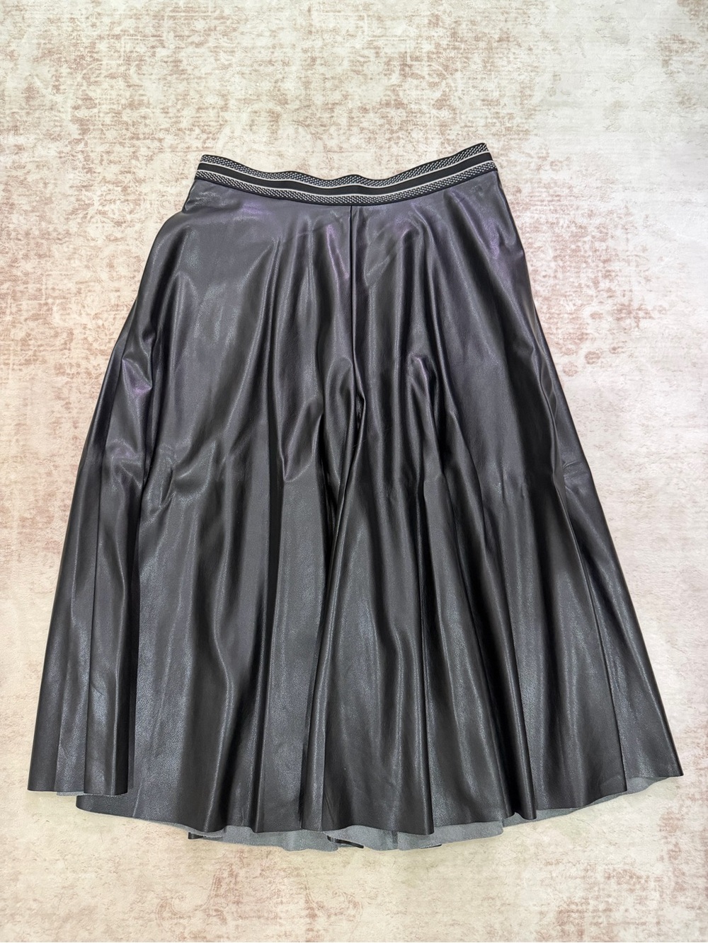 Halogen Black Faux Leather Flowy Pants with Striped Waistband